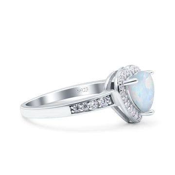 Heart Promise Ring Halo Lab Created White Opal 925 Sterling Silver
